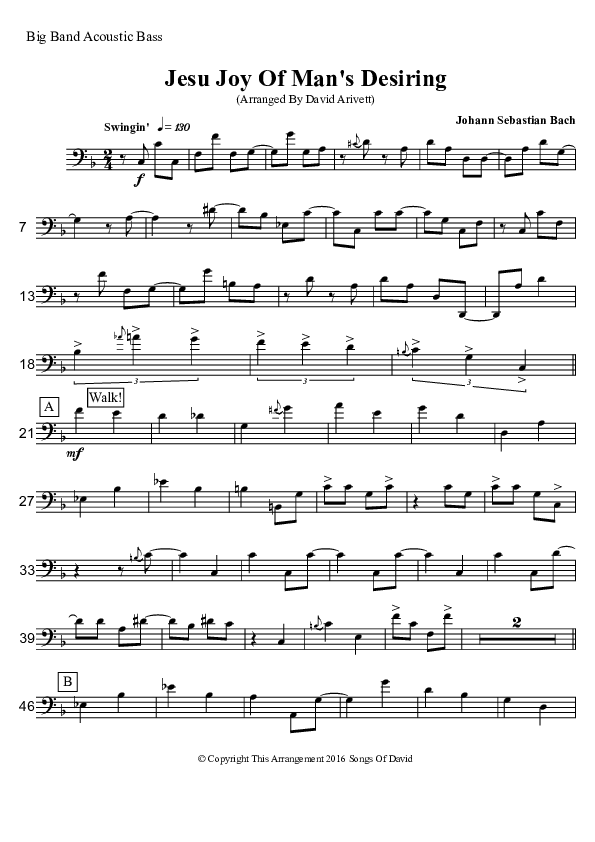 Jesu Joy Of Man's Desiring (Instrumental) Bass Guitar (David Arivett)