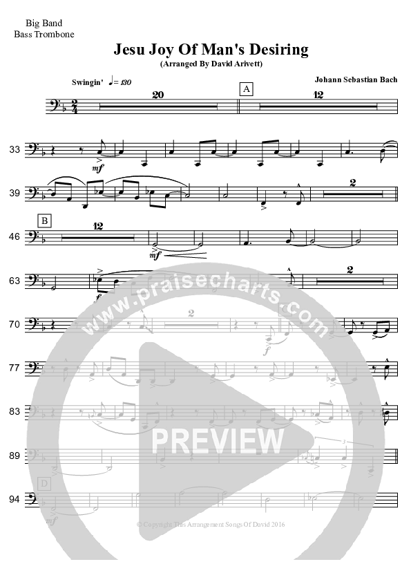 Jesu Joy Of Man's Desiring (Instrumental) Bass Trombone (David Arivett)