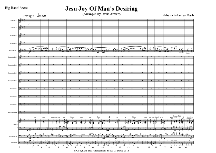 Jesu Joy Of Man's Desiring (Instrumental) Conductor's Score (David Arivett)