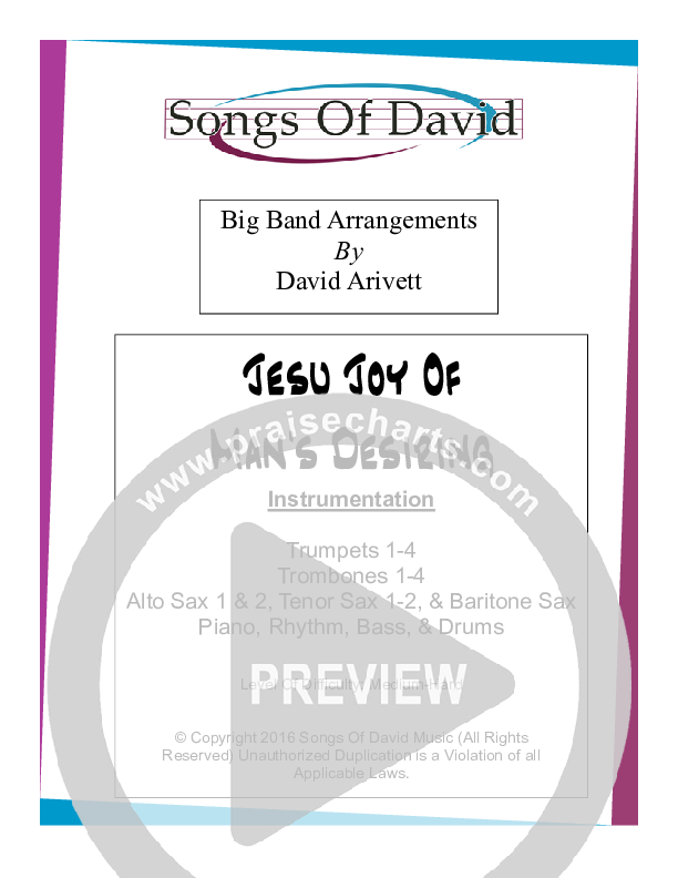 Jesu Joy Of Man's Desiring (Instrumental) Cover Sheet (David Arivett)