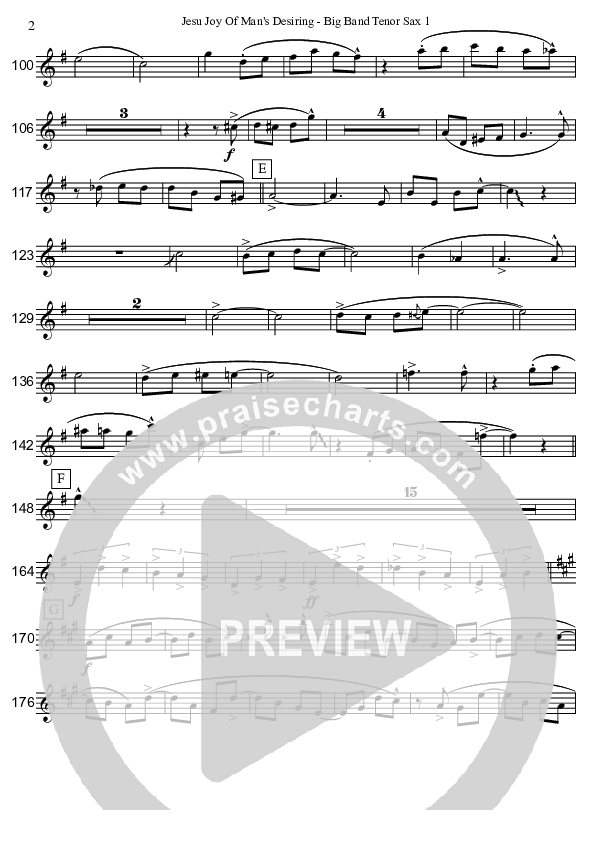 Jesu Joy Of Man's Desiring (Instrumental) Tenor Sax 2 (David Arivett)