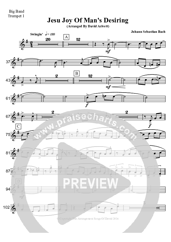 Jesu Joy Of Man's Desiring (Instrumental) Trumpet 1 (David Arivett)