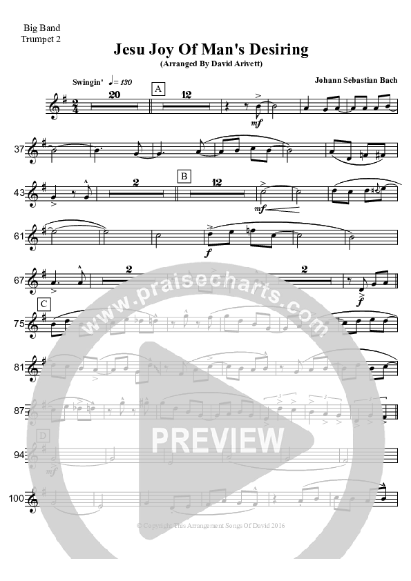 Jesu Joy Of Man's Desiring (Instrumental) Trumpet 2 (David Arivett)