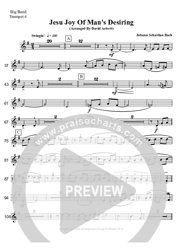 Jesu Joy Of Man's Desiring (Instrumental) Trumpet (David Arivett)