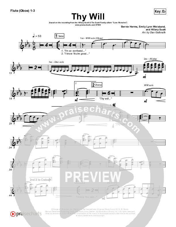 Thy Will Flute/Oboe 1/2/3 (Hillary Scott / The Scott Family)