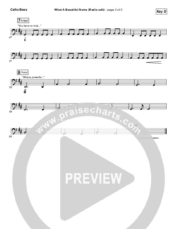 What A Beautiful Name (Radio) Cello/Bass (Hillsong Worship)