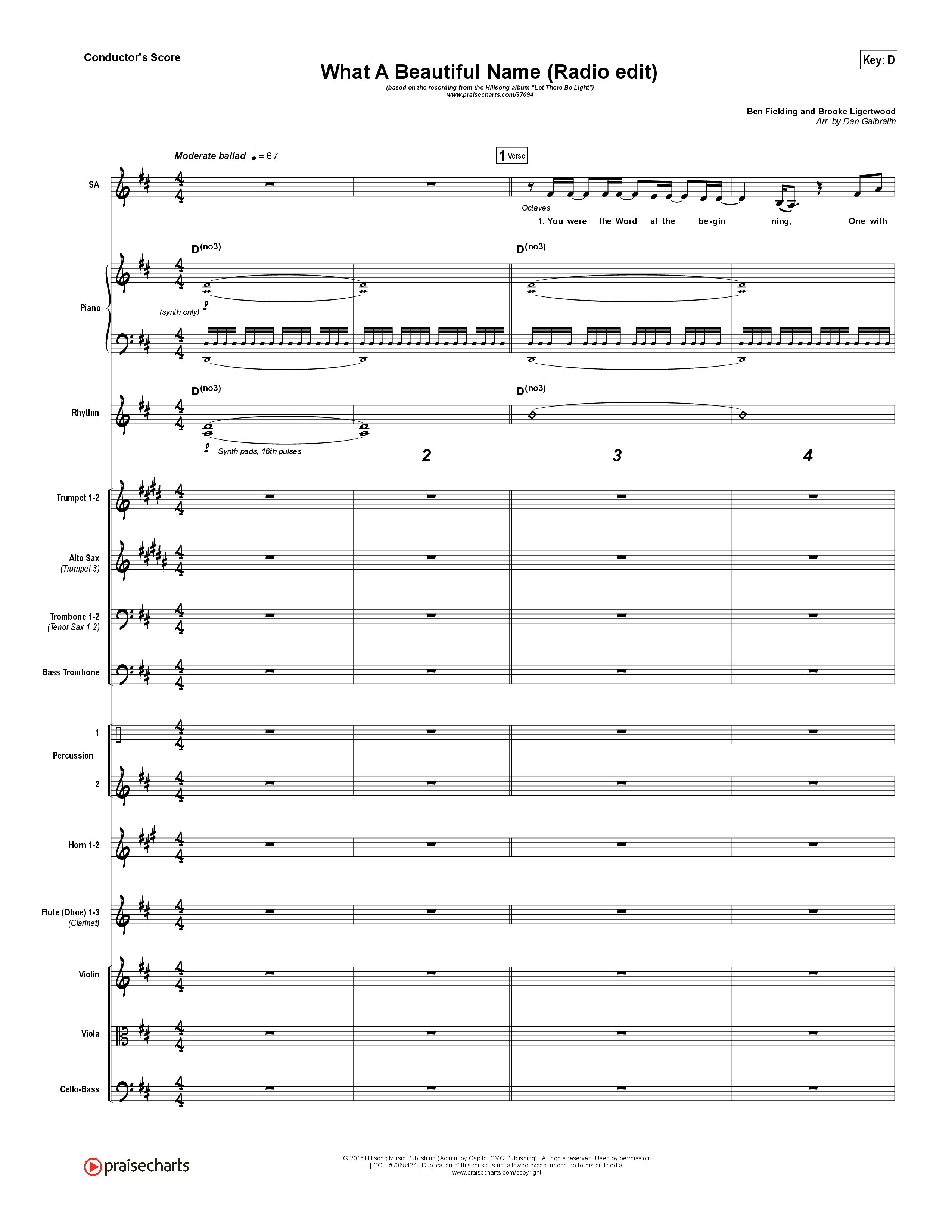 What A Beautiful Name (Radio) Conductor's Score (Hillsong Worship)