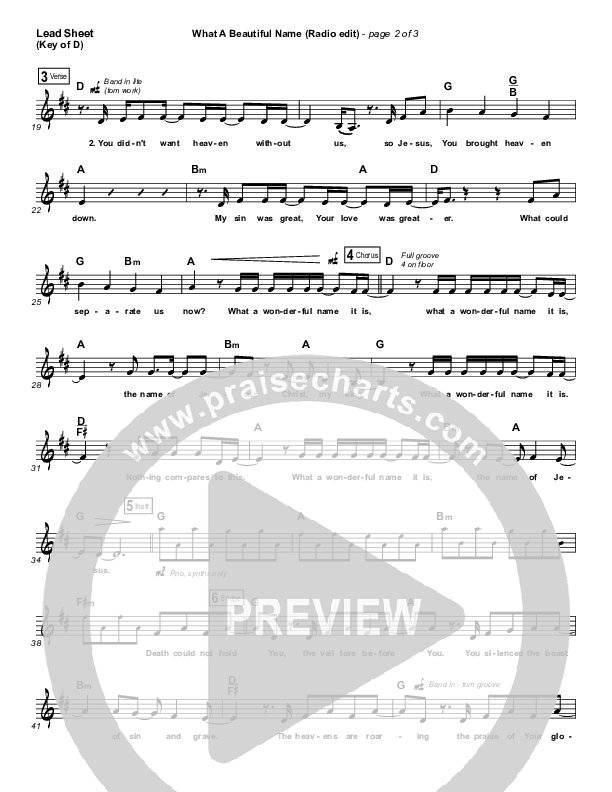 What A Beautiful Name (Radio) Lead Sheet (Melody) (Hillsong Worship)
