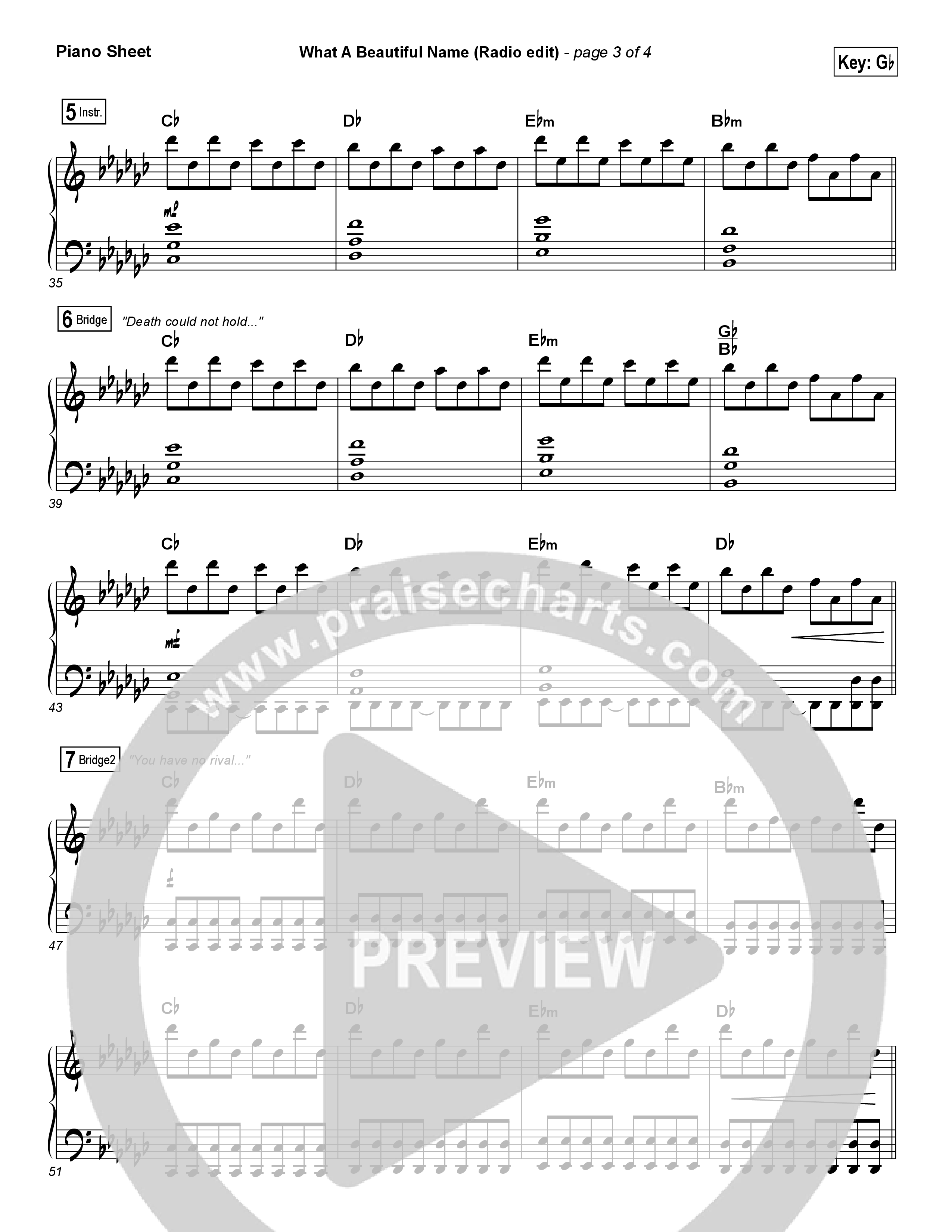 What A Beautiful Name (Radio) Piano Sheet (Hillsong Worship)