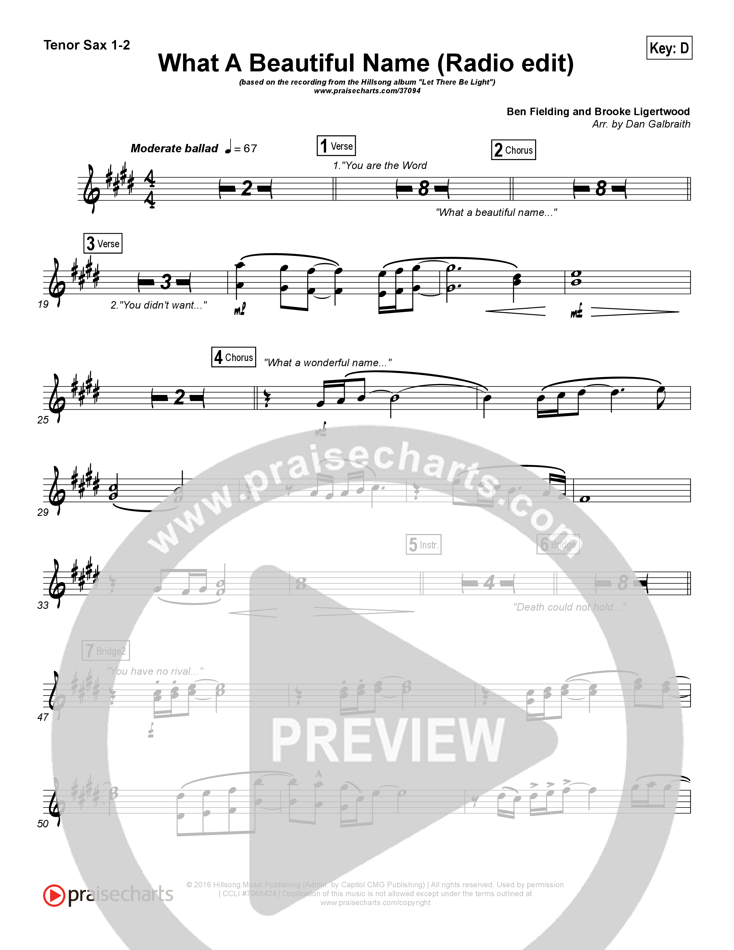 What A Beautiful Name (Radio) Tenor Sax 1/2 (Hillsong Worship)