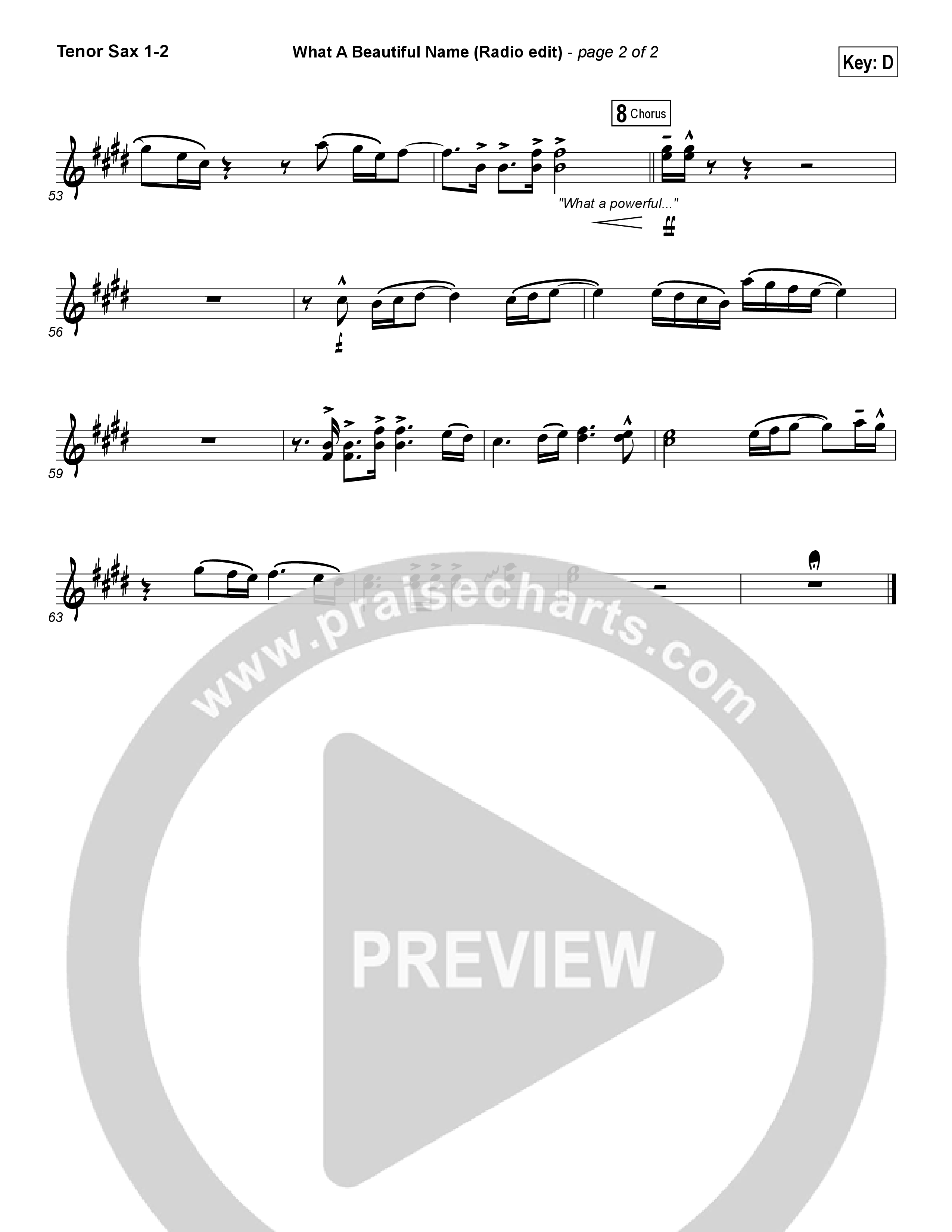 What A Beautiful Name (Radio) Tenor Sax 1/2 (Hillsong Worship)