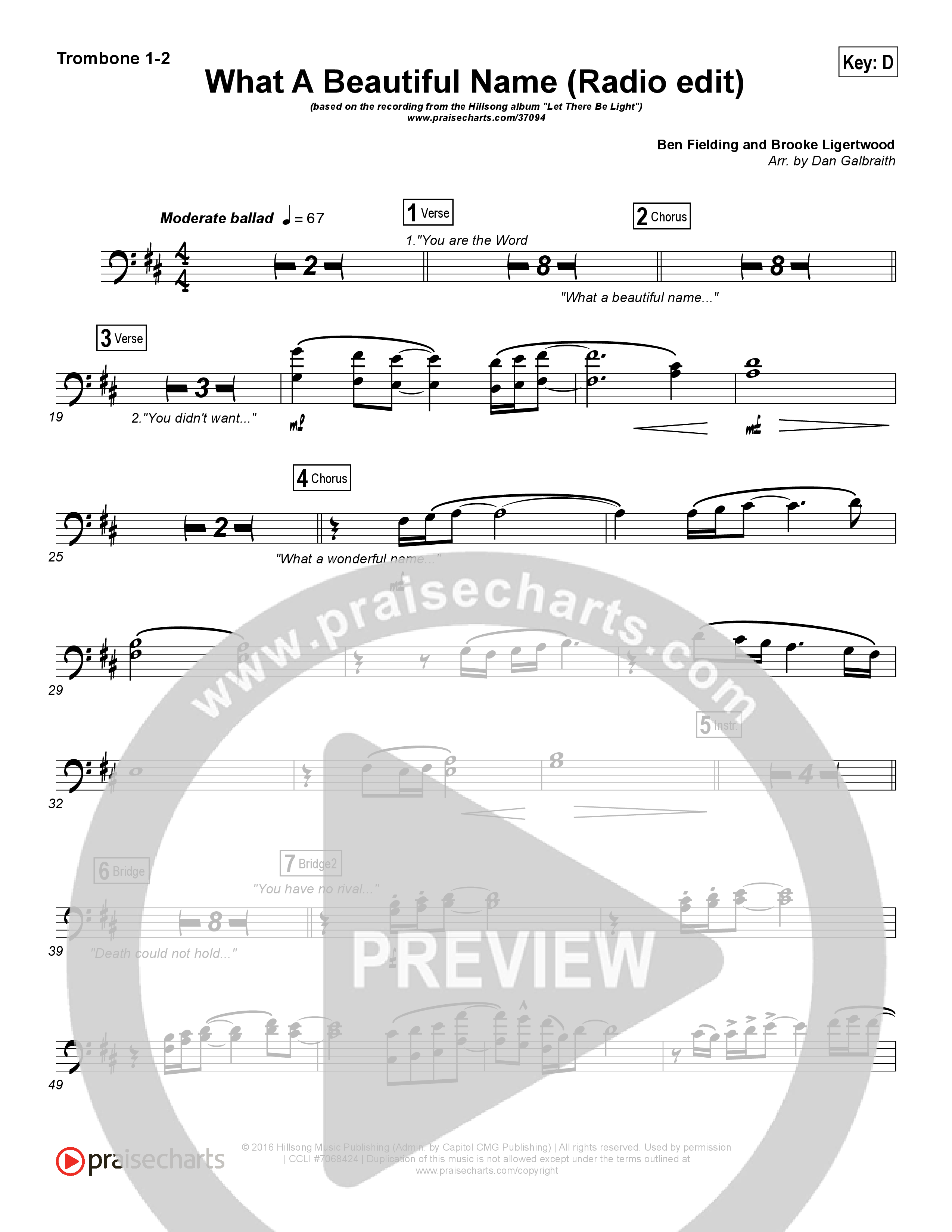 What A Beautiful Name (Radio) Trombone 1/2 (Hillsong Worship)