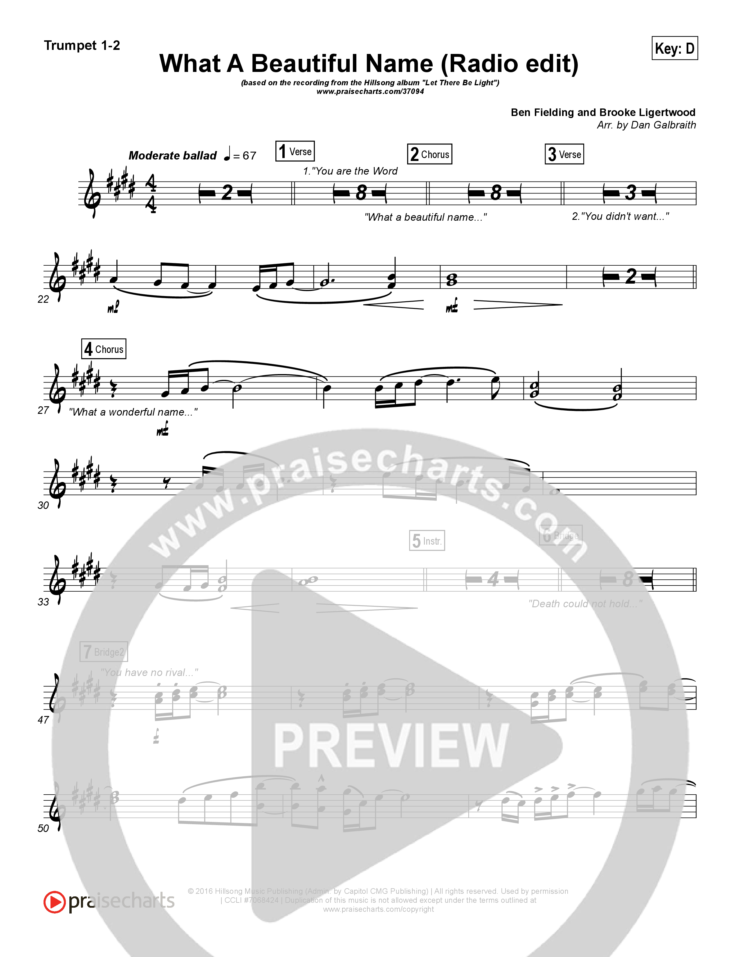 What A Beautiful Name (Radio) Trumpet 1,2 (Hillsong Worship)