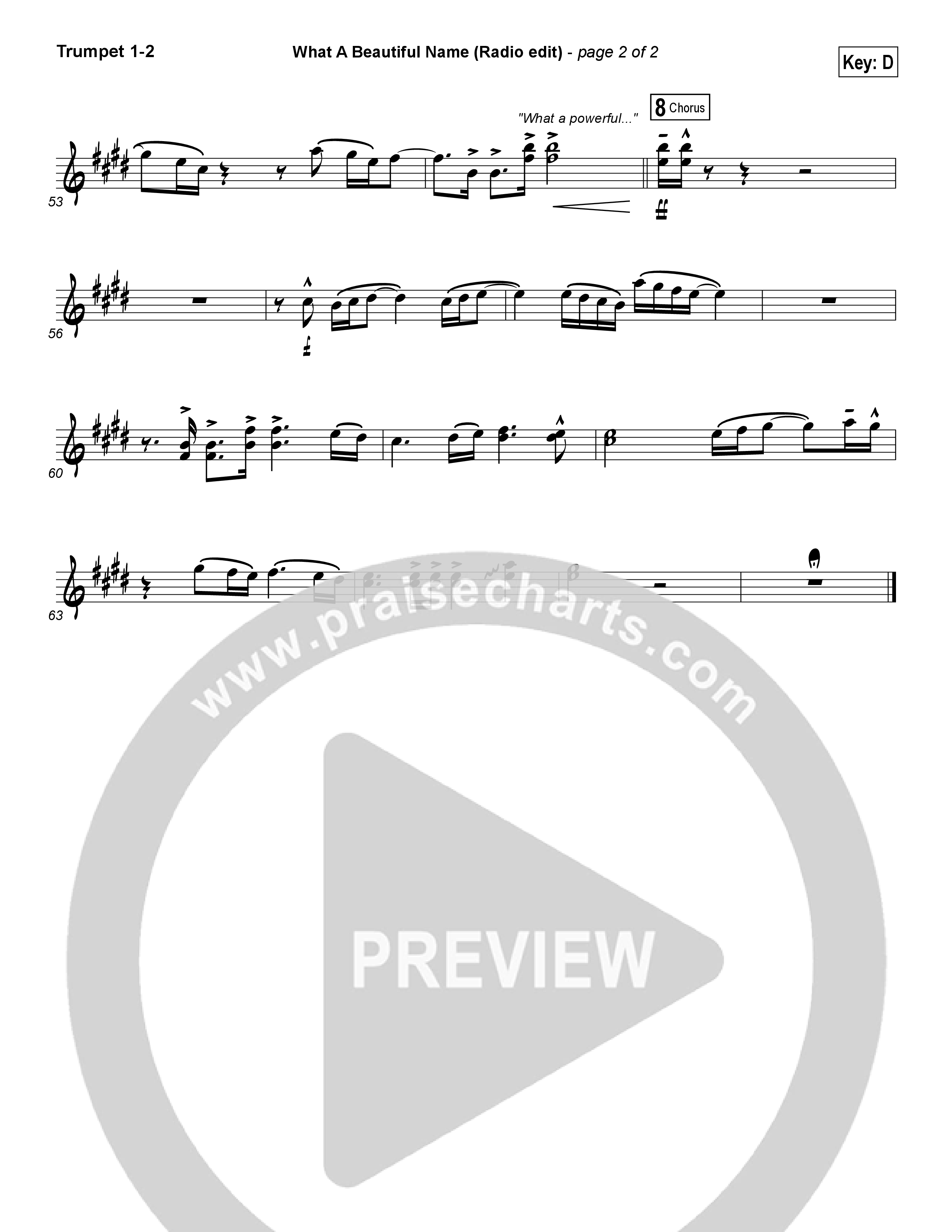 What A Beautiful Name (Radio) Trumpet 1,2 (Hillsong Worship)