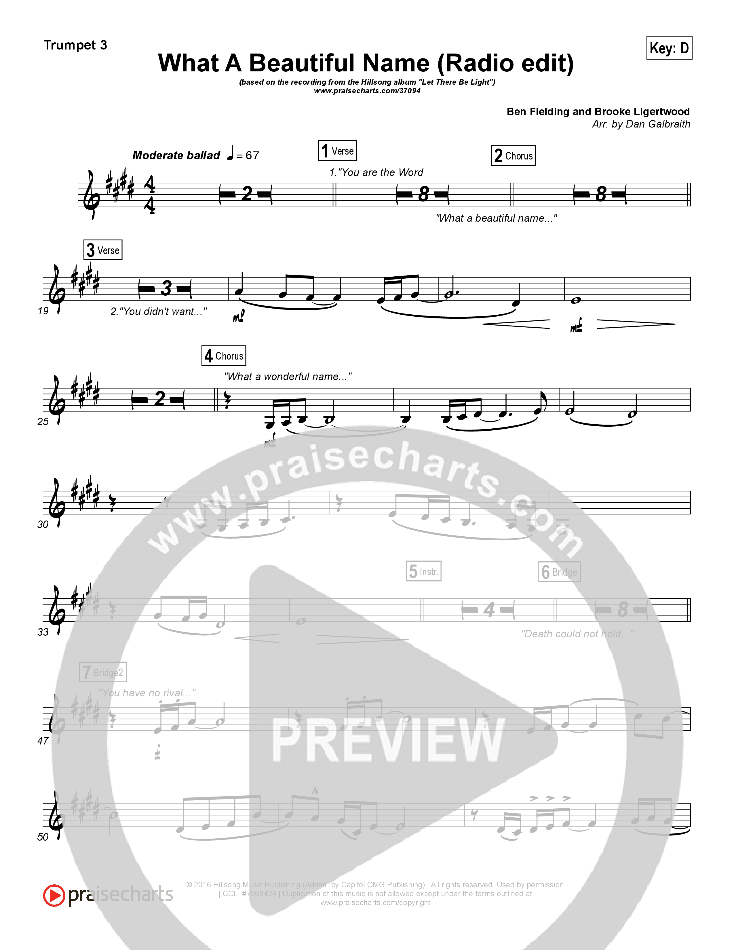 What A Beautiful Name (Radio) Trumpet 3 (Hillsong Worship)