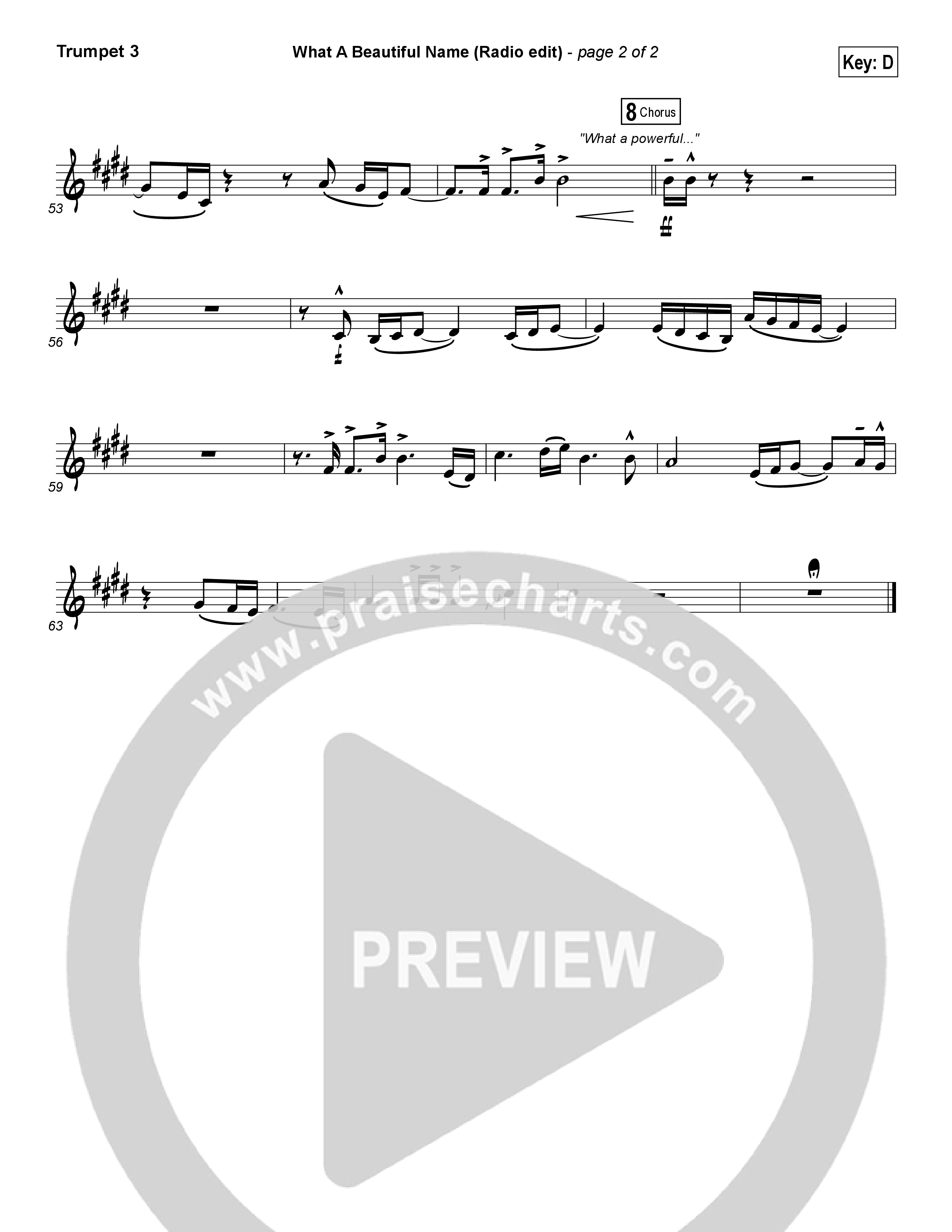 What A Beautiful Name (Radio) Trumpet 3 (Hillsong Worship)