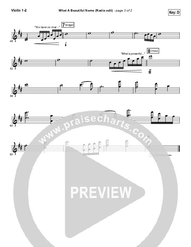 What A Beautiful Name (Radio) Violin 1/2 (Hillsong Worship)