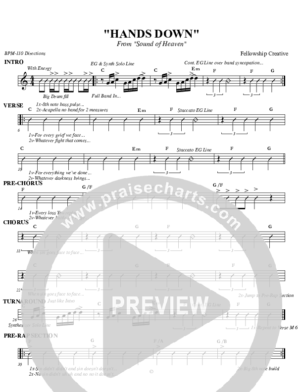 Hands Down Sheet Music PDF (Fellowship Creative) - PraiseCharts