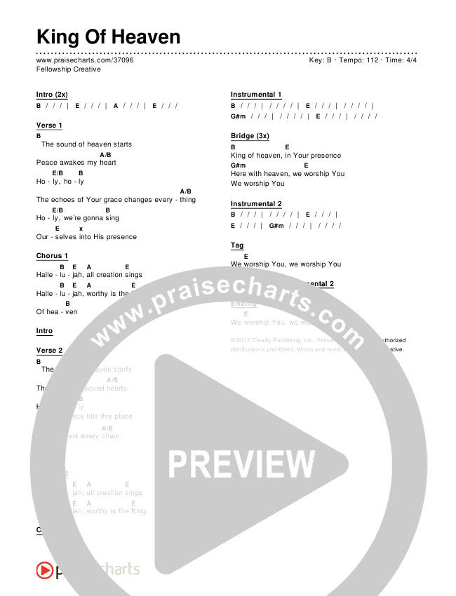 King Of Heaven Chords & Lyrics (Fellowship Creative)
