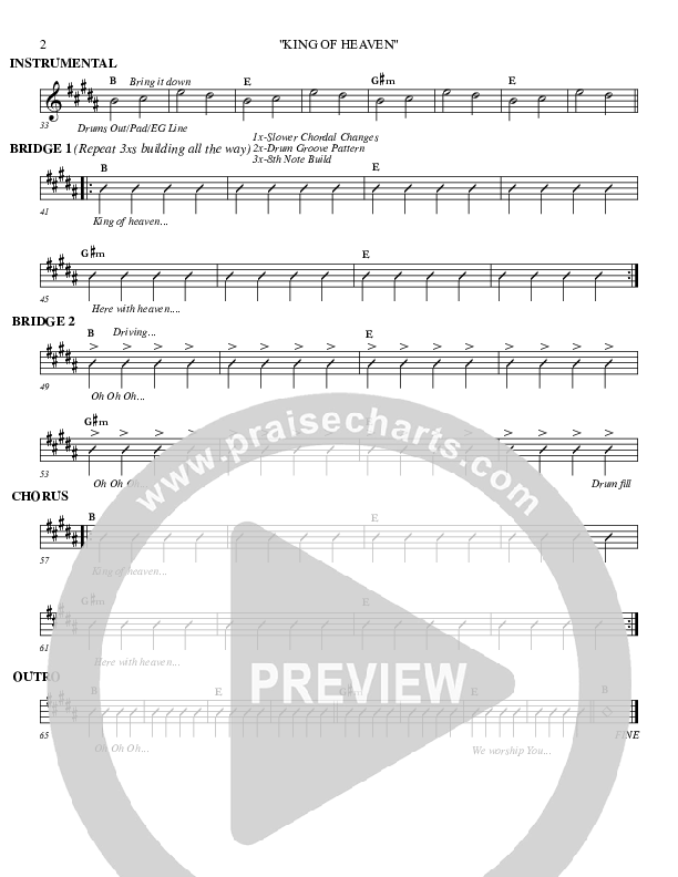 King Of Heaven Rhythm Chart (Fellowship Creative)