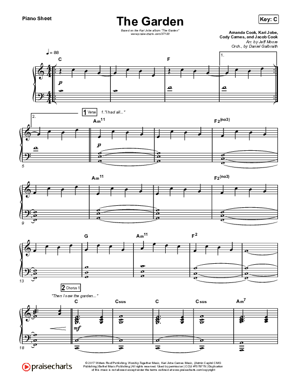 The Garden Piano Sheet (Kari Jobe)