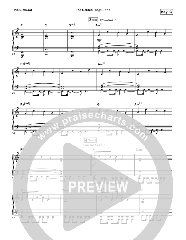 The Garden Piano Sheet (Kari Jobe)