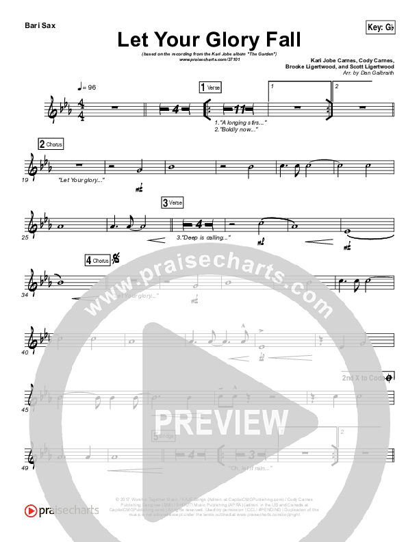Let Your Glory Fall Bari Sax (Kari Jobe)