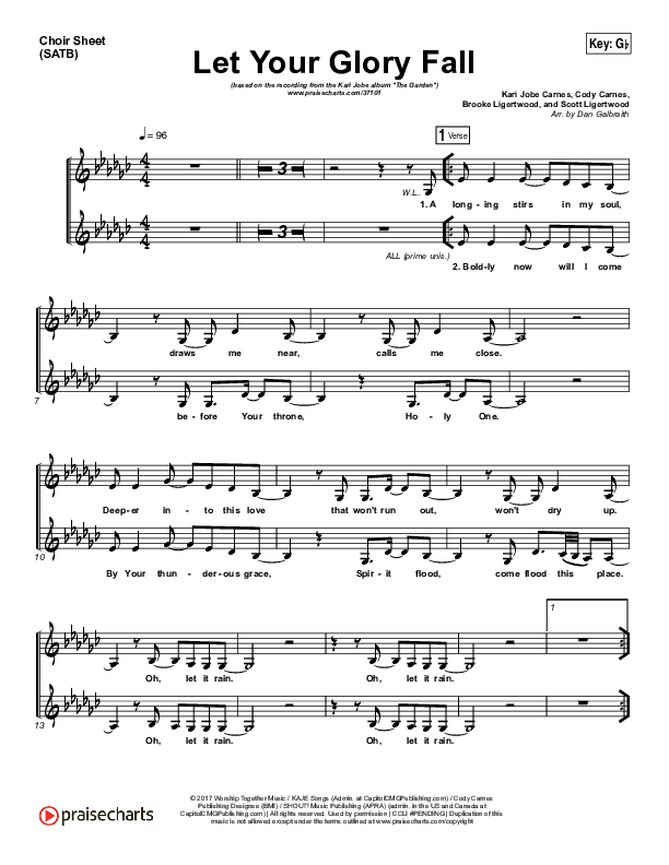 Let Your Glory Fall Choir Vocals (SATB) (Kari Jobe)