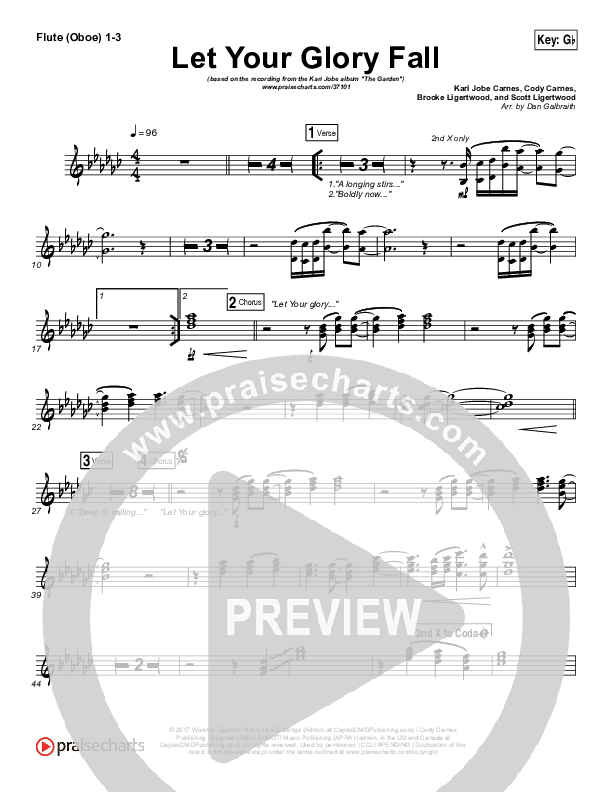 Let Your Glory Fall Flute/Oboe 1/2/3 (Kari Jobe)