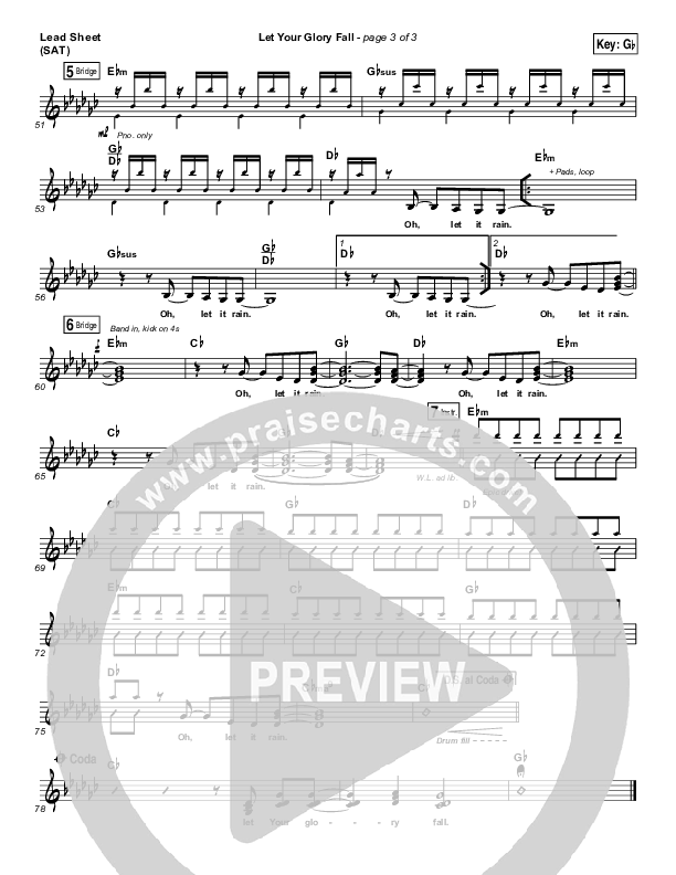 Let Your Glory Fall Lead Sheet (SAT) (Kari Jobe)