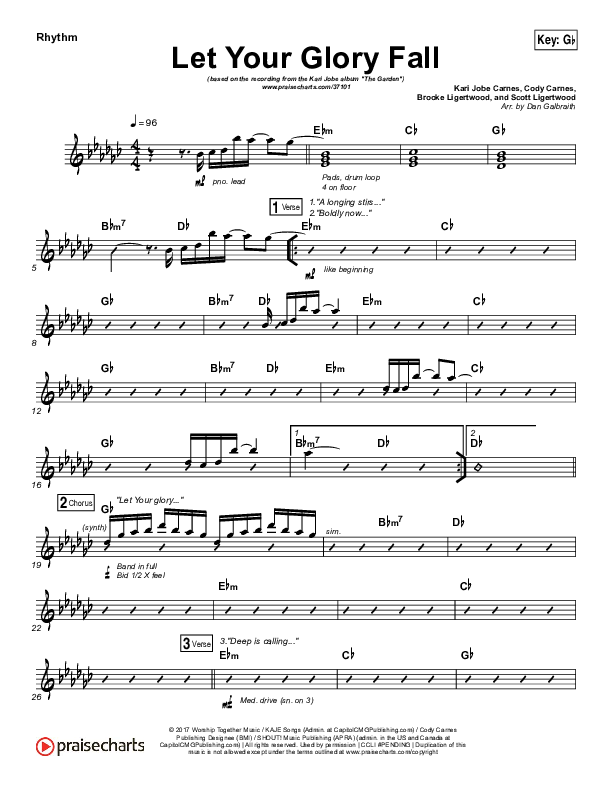 Let Your Glory Fall Rhythm Chart (Kari Jobe)