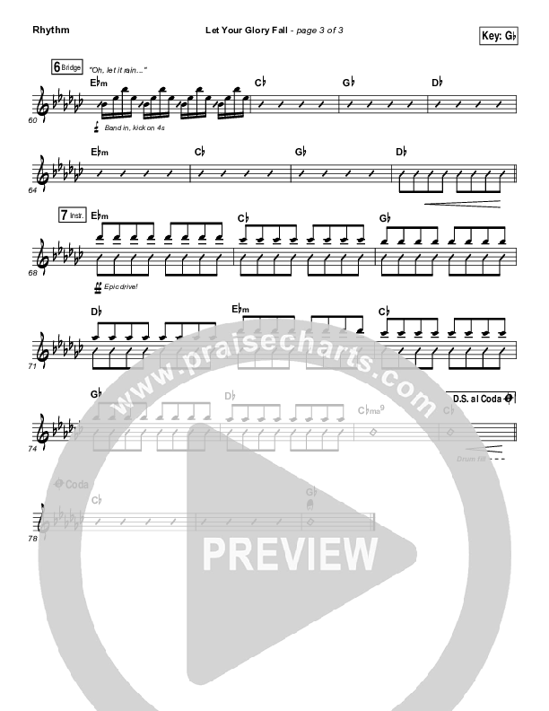 Let Your Glory Fall Rhythm Chart (Kari Jobe)