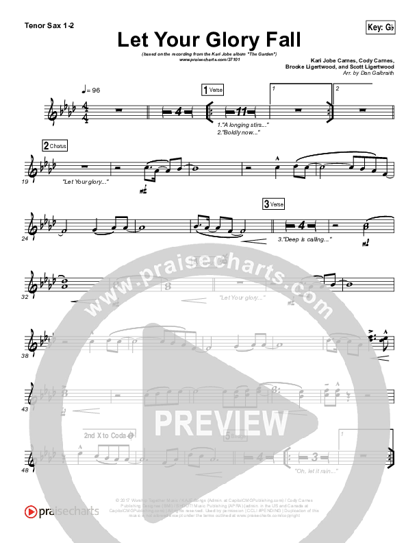 Let Your Glory Fall Tenor Sax 1/2 (Kari Jobe)