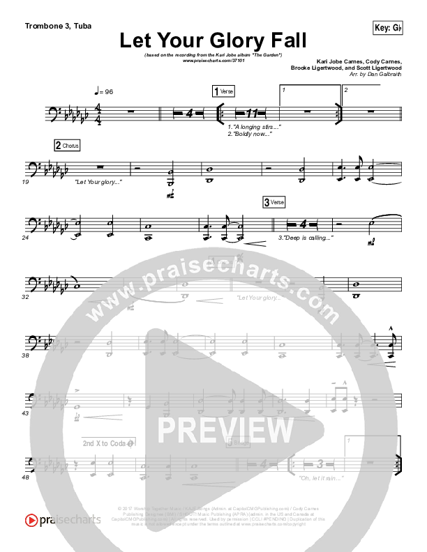 Let Your Glory Fall Trombone 3/Tuba (Kari Jobe)