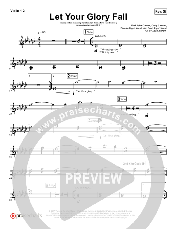 Let Your Glory Fall Violin 1/2 (Kari Jobe)