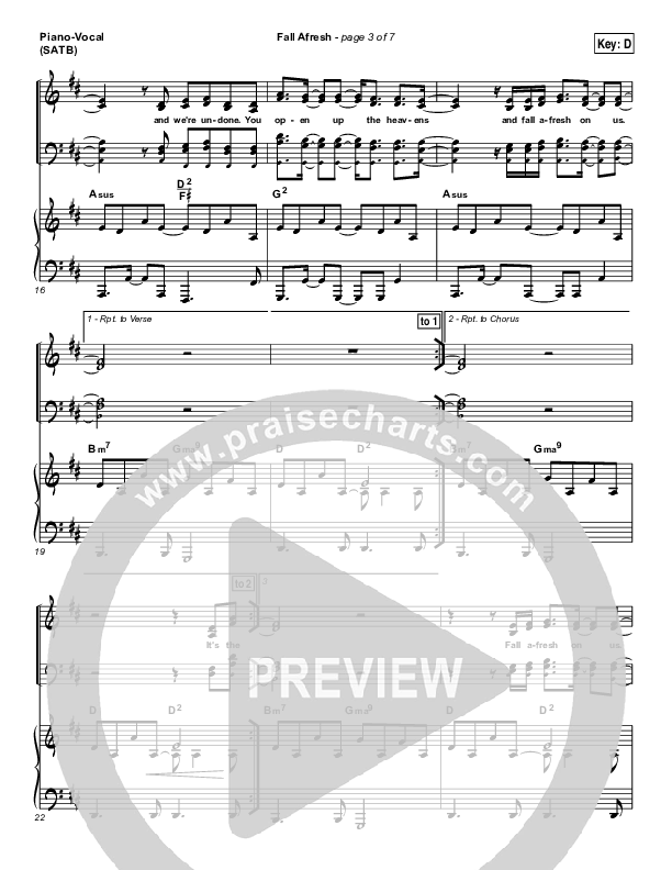 Fall Afresh Piano/Vocal (SATB) (Kari Jobe)