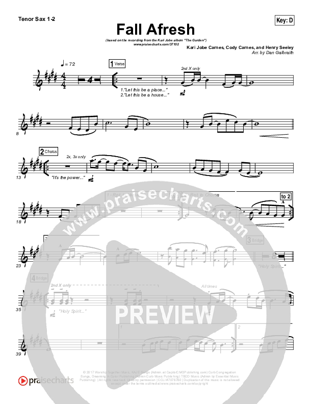 Fall Afresh Tenor Sax 1/2 (Kari Jobe)