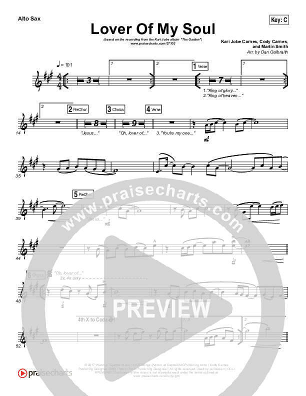 Lover Of My Soul Alto Sax (Kari Jobe)