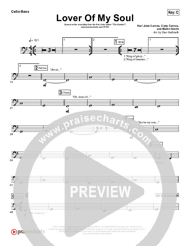 Lover Of My Soul Cello/Bass (Kari Jobe)