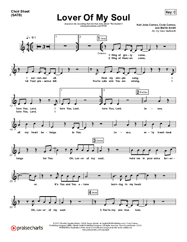 Lover Of My Soul Choir Vocals (SATB) (Kari Jobe)