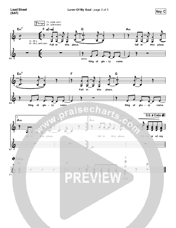 Lover Of My Soul Lead Sheet (SAT) (Kari Jobe)