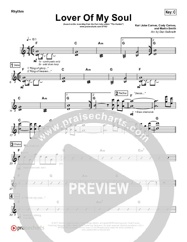 Lover Of My Soul Rhythm Chart (Kari Jobe)