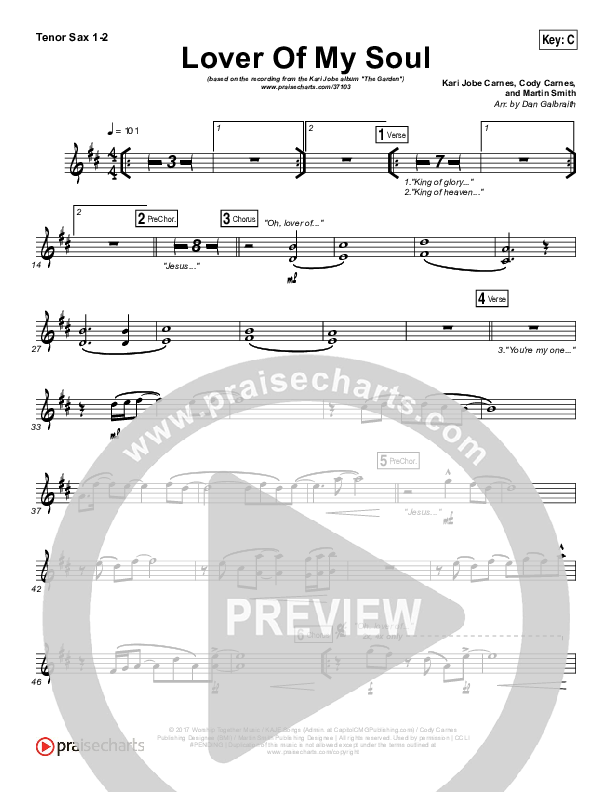Lover Of My Soul Tenor Sax 1/2 (Kari Jobe)