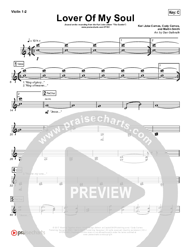 Lover Of My Soul Violin 1/2 (Kari Jobe)