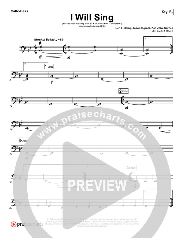 I Will Sing Cello/Bass (Kari Jobe)