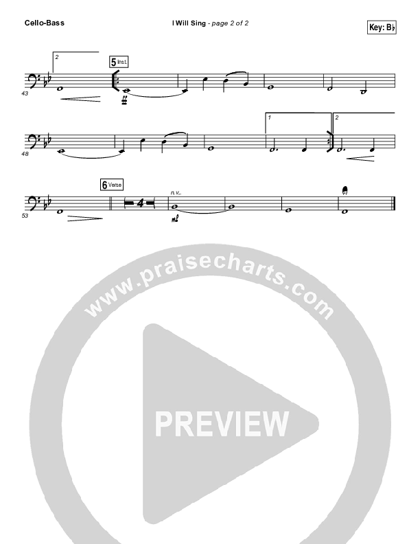 I Will Sing Cello/Bass (Kari Jobe)