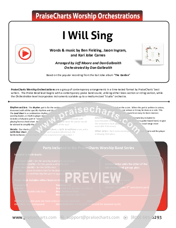 I Will Sing Orchestration (Kari Jobe)