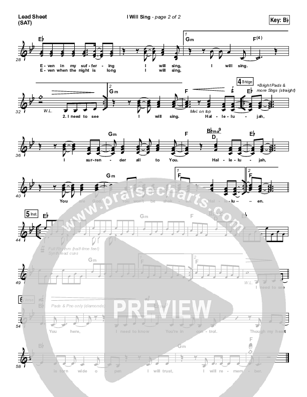 I Will Sing Lead Sheet (SAT) (Kari Jobe)