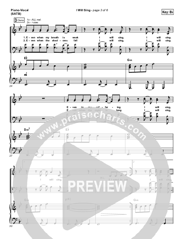 I Will Sing Piano/Vocal (SATB) (Kari Jobe)