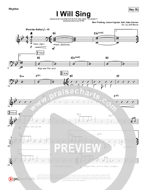 I Will Sing Rhythm Chart (Kari Jobe)